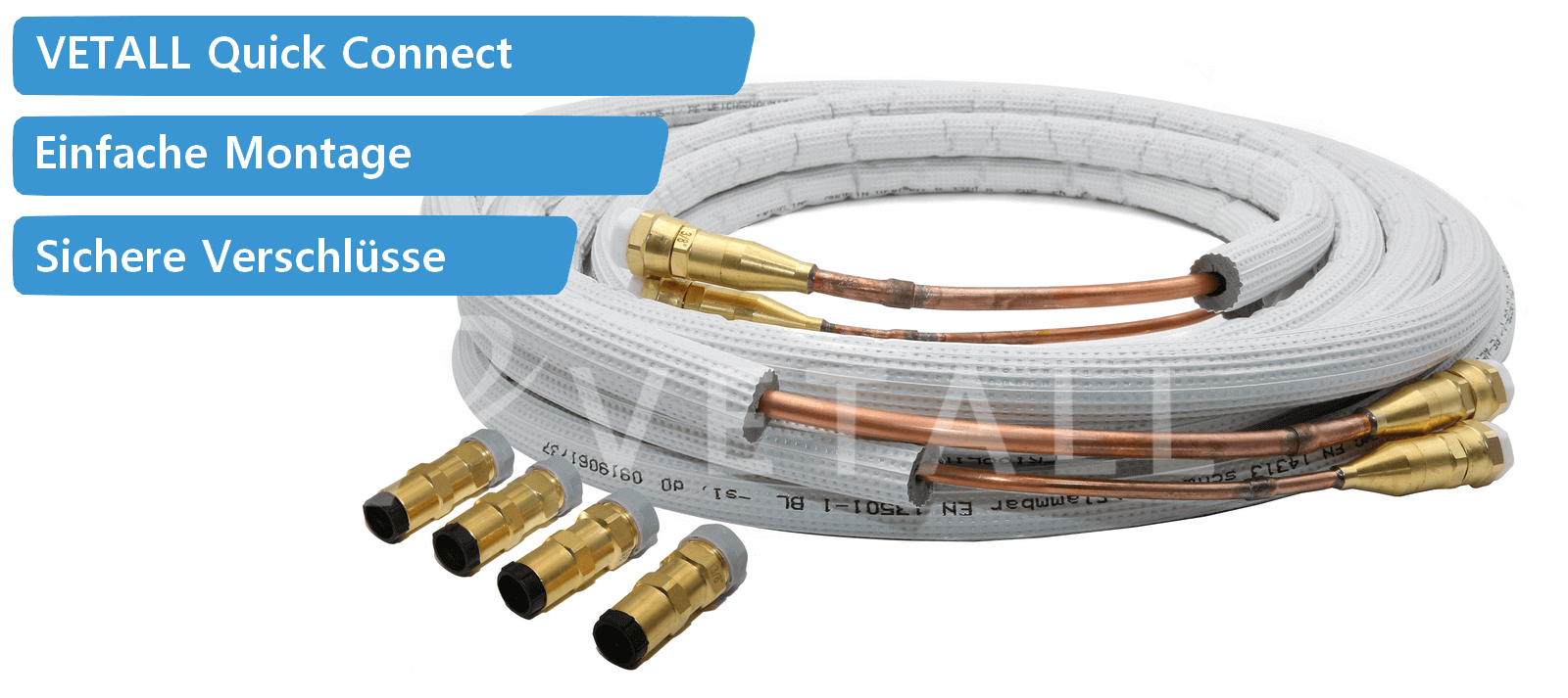Quick Connect Set für Klimaanlage mit Kältemittelleitung 1/4+ 5/8 - 3-15  Meter
