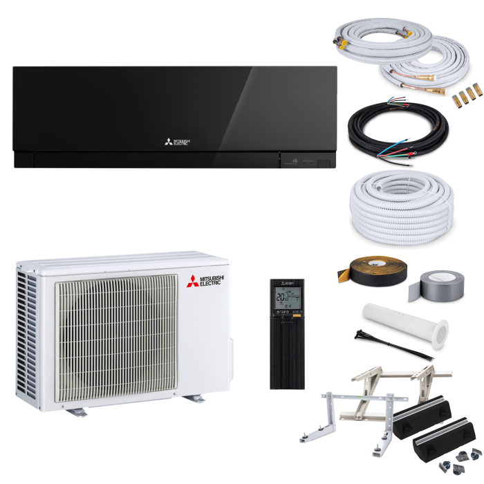 Mitsubishi Premium MSZ-EF35VGK B Wandklimagerät-Set - 3,5 kW - Schwarz - ohne Montage Set - ohne Quick Connect - Bodenkonsole GDS400
