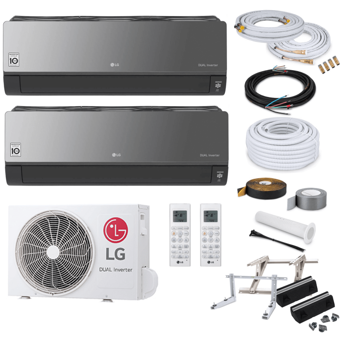 LG Artcool Mirror MultiSplit-Set - 2x AC09BK -  2,5 kW + MU2R15 mit Montagezubehör