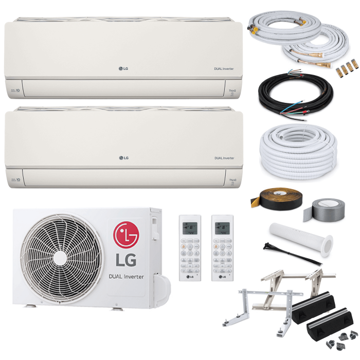 LG Artcool Beige - MultiSplit-Set - 2x AB12BK - 3,5 kW + MU2R17 - 2x 6 Meter - ohne Quick Connect - Dachkonsole MT650