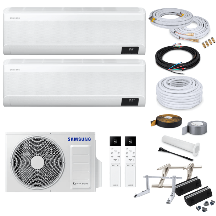 Samsung WindFree Elite MultiSplit-Set - 2x AR09CXCAAWKNEU - 2,5 kW + AJ040TXJ2KG/EU - 2x 7 Meter - ohne Quick Connect - Dachkonsole MT650