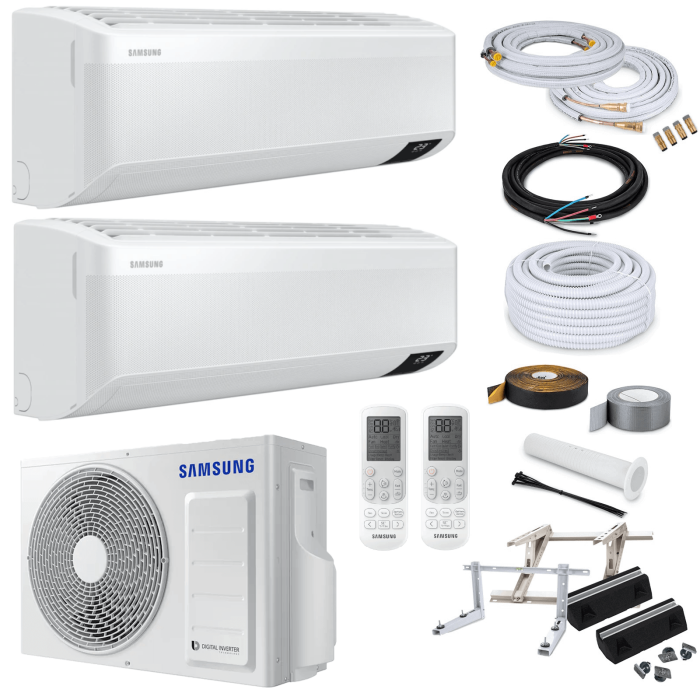 Samsung WindFree Avant MultiSplit-Set - 2x AR09TXEAAWKNEU - 2,5 kW + AJ040TXJ2KG/EU - 2x 13 Meter - ohne Quick Connect - Bodenkonsole GDS400