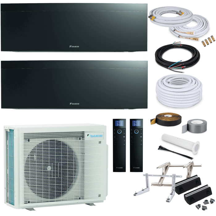 Daikin Emura MultiSplit-Set - 2x FTXJ25A2V1BB - 2,5 kW + 2MXM40A2V1B9 - Schwarz - ohne Montage Set - ohne Quick Connect - Wandkonsole MS253