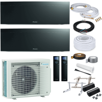 Daikin Emura MultiSplit-Set - 2x FTXJ25A2V1BB - 2,5 kW + 2MXM40A2V1B9 - Schwarz - ohne Montage Set - ohne Quick Connect - Wandkonsole MS253