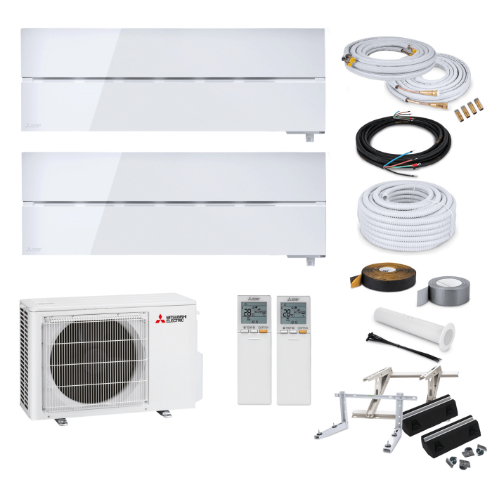 Mitsubishi Diamond MultiSplit-Set - 2x MSZ-LN25VG2 W - 2,5 kW + MXZ-2F33VF4 - Natural White - 2x 3 Meter  - ohne Quick Connect - ohne Befestigung