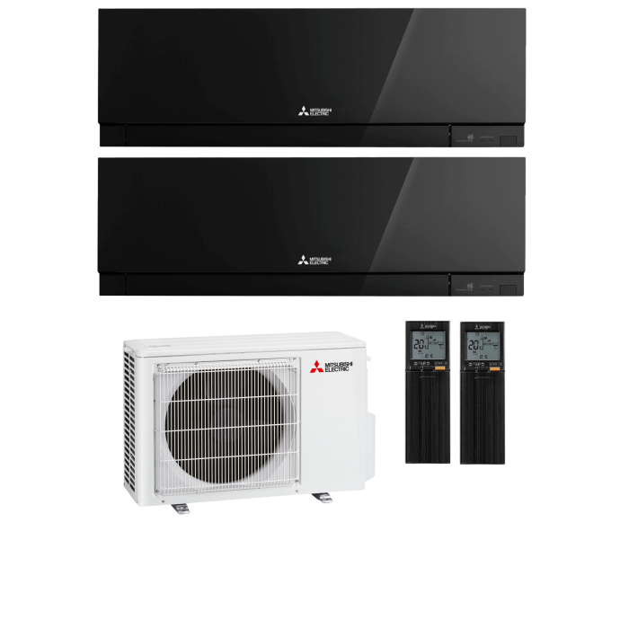 Mitsubishi Premium MultiSplit-Set - 2x MSZ-EF25VGK B - 2,5 kW + MXZ-2F33VF4 - Schwarz