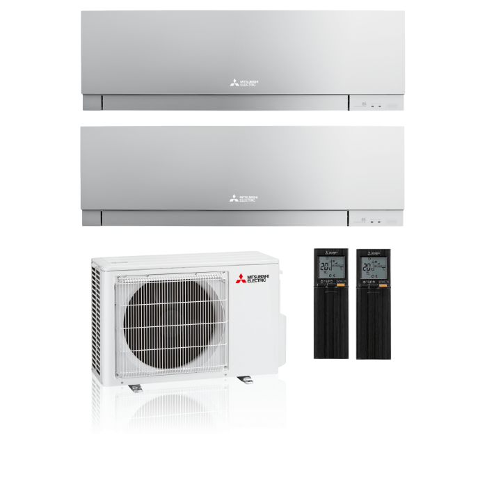 Mitsubishi Premium MultiSplit-Set - 2x MSZ-EF35VGK S - 3,5 kW + MXZ-2F53VF4 - Silber