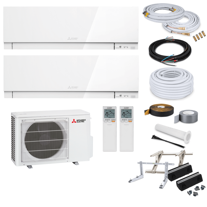 Mitsubishi Premium MultiSplit-Set - 2x MSZ-EF35VGK W - 3,5 kW + MXZ-2F53VF4 - Weiß - ohne Montage Set - ohne Quick Connect - Bodenkonsole GDS400