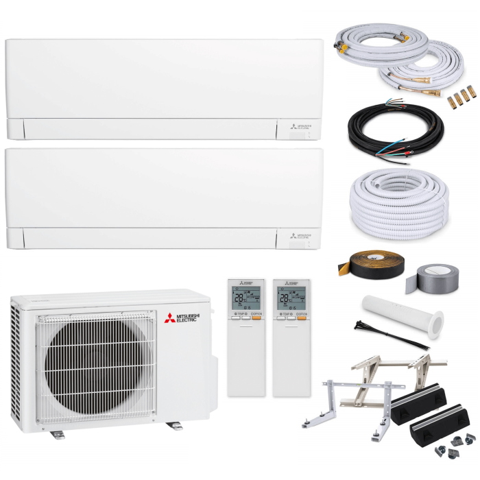 Mitsubishi Standard MultiSplit-Set - 2x MSZ-AY25VGK - 2,5 kW + MXZ-2F33VF4 - ohne Montage Set - ohne Quick Connect - Bodenkonsole GDS400