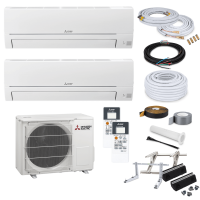 Mitsubishi MultiSplit-Set - 2x MSZ-HR35VF -3,4 kW + MXZ-2HA50VF - 2x 7 Meter - ohne Quick Connect - Bodenkonsole GDS400 - ohne WiFi