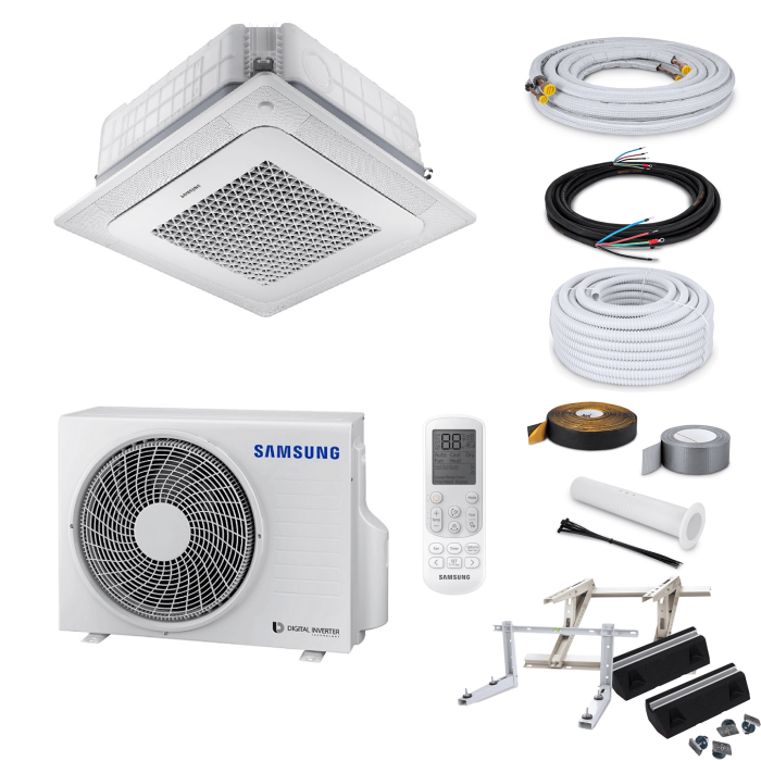 Samsung WindFree AC026RNNDKG/EU - 600x600 - 4-Wege Deckenkassette-Set - 2,6 kW - ohne Montage Set - Wandkonsole MS253 - ohne WiFi