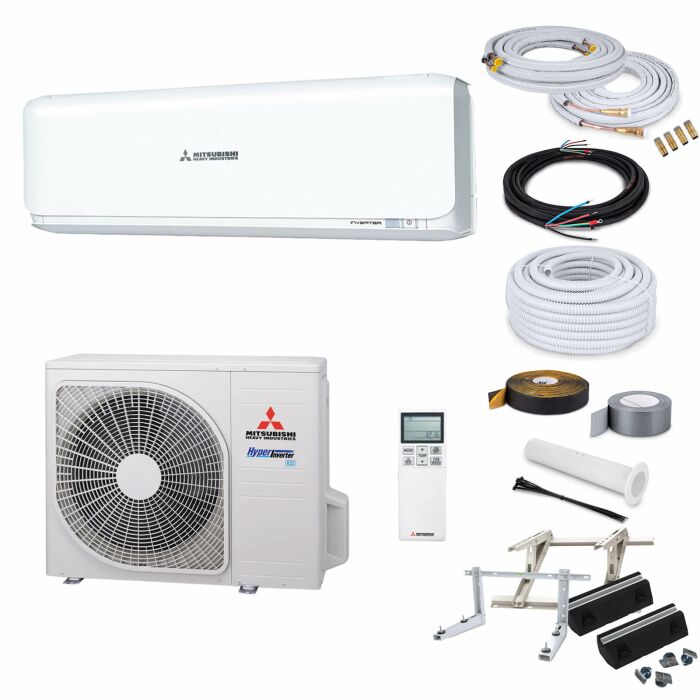 Mitsubishi Heavy Industries Diamond SRK35ZSX-WF Wandklimageräte-Set - 3,5 kW - Pure White - mit Überwurfmuttern - 1 Meter - ohne Befestigung